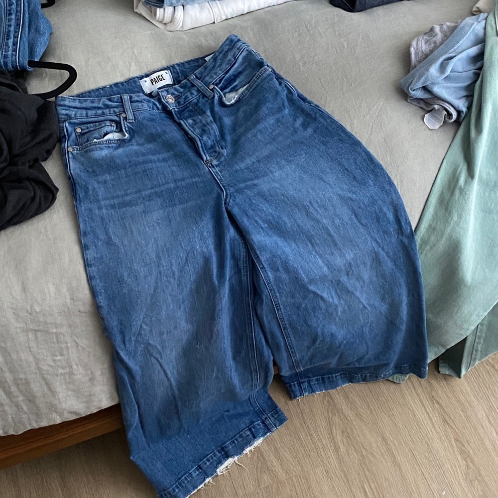 PAIGE Blue Wide-Leg Denim Culottes